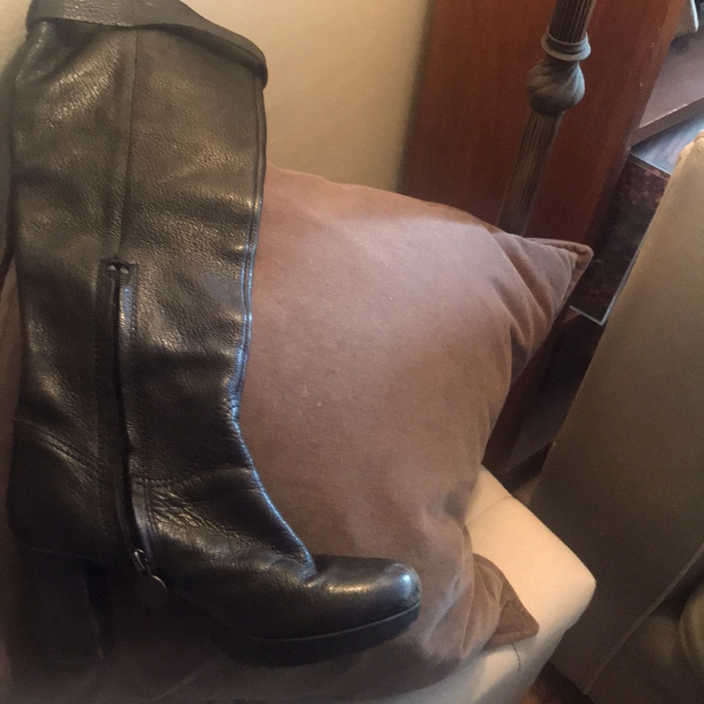 Black leather high boots